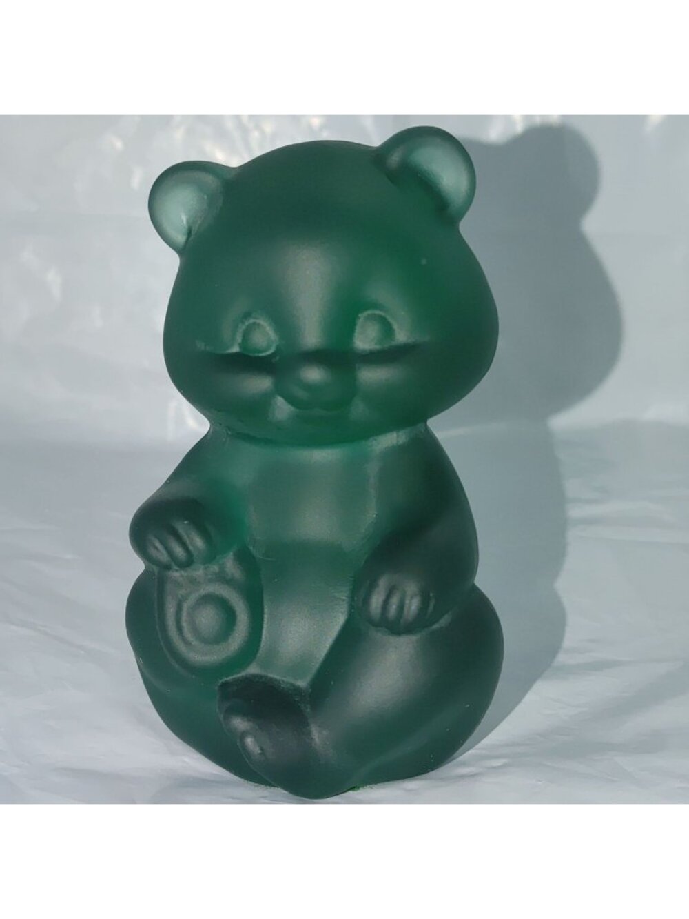 Fenton Green Satin Glass Sitting Bear Figurine 5151 Collectible Vintage Decor